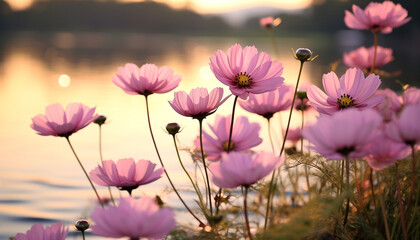 Sticker - Vibrant pink and purple flowers bloom in the meadow generated by AI