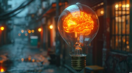 light bulb with a glowing brain