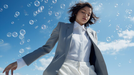 Canvas Print - Creative portrait of a young person with bubbles