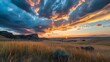 Dramatic sunset clouds over Scottsbluff National Monument
