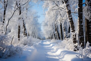 Wall Mural - Forest snowy trails calm and beauty., generative IA