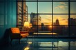 Golden reflexes in skyscrapers capture urban solar brightness., generative IA