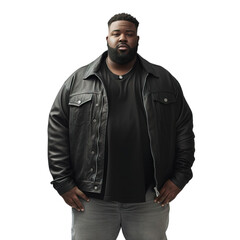 Wall Mural - Big and Tall Black Man Wearing Plus-Size Jeans and Jacket - Stylish and Comfortable Fashion for Men