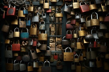 Poster - secure padlock network. digital online shield. generate ai
