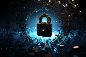 Poster - Secure Padlock opening network. Privacy internet. Generate Ai