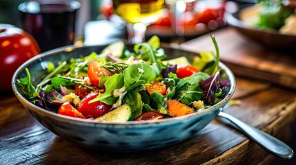 Wall Mural - bowl of vegetable salad, vegan food