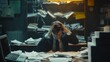 © Tida - A man sits at his office desk late at night, visibly stressed and holding his head in despair amidst a chaos of paperwork.