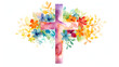 Watercolor Easter cross clipart. Floral crosses. Generated AI