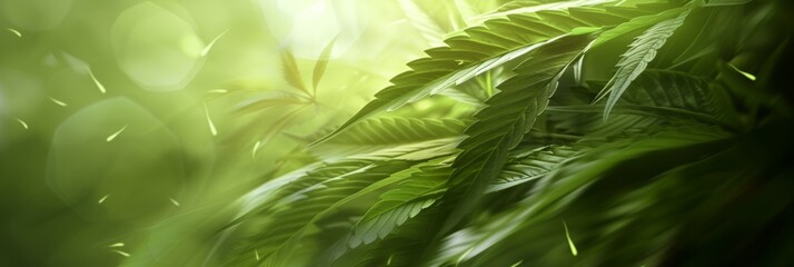 medical marijuana background. cannabis. green leaves. banner, panorama.