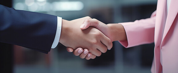 Wall Mural - businessman and businesswoman confidently shaking hands.