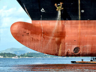 Wall Mural - Bulbus Bow of a huge ship suspended in the air