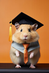 Wall Mural - A hamster wearing a graduation cap and tie, humorously personifying academic accomplishment.