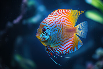 Poster - spectacular Discus fish, renowned for its bright colors and disc-shaped body