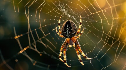 Wall Mural - a close up of a spider on it's web in the middle of it's cobwe.
