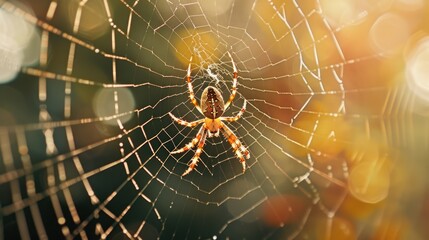 Wall Mural - a close up of a spider on it's web in the middle of it's cobwe.