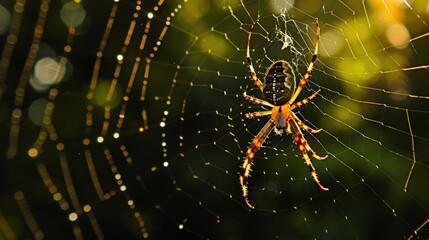 Wall Mural - a close up of a spider on it's web in the middle of it's cobwe.