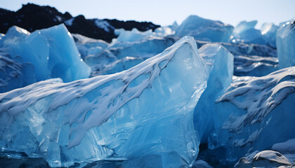 Sticker - Frozen arctic landscape, majestic mountain peak, clear sky, melting ice generated by AI