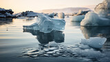 Frozen arctic landscape, majestic mountain range, tranquil glacier lagoon generated by AI
