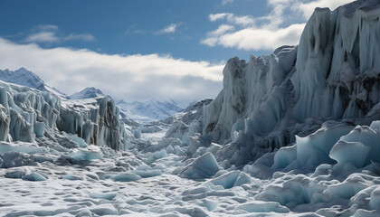 Poster - Majestic mountain peak, frozen beauty, tranquil arctic landscape generated by AI