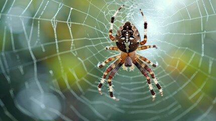 Wall Mural - a close up of a spider on it's web in the middle of it's cobwe.