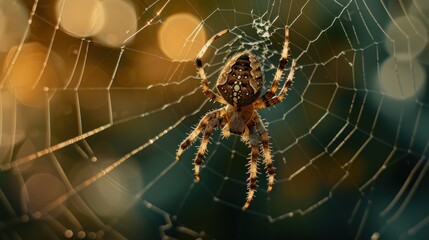 Wall Mural - a close up of a spider on it's web in the middle of it's cobwe.