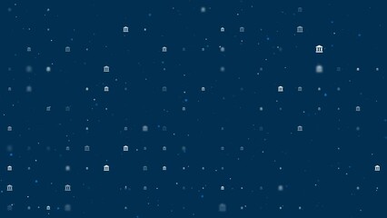 Poster - Template animation of evenly spaced bank symbols of different sizes and opacity. Animation of transparency and size. Seamless looped 4k animation on dark blue background with stars