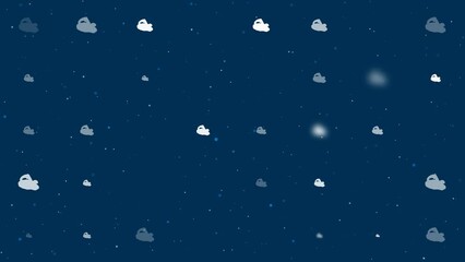 Poster - Template animation of evenly spaced electric plane symbols of different sizes and opacity. Animation of transparency and size. Seamless looped 4k animation on dark blue background with stars