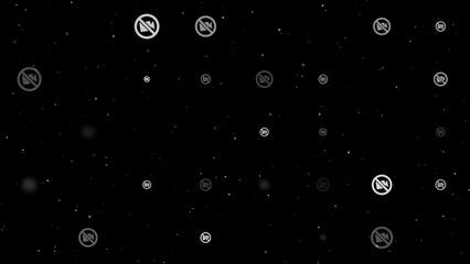 Poster - Template animation of evenly spaced no video symbols of different sizes and opacity. Animation of transparency and size. Seamless looped 4k animation on black background with stars