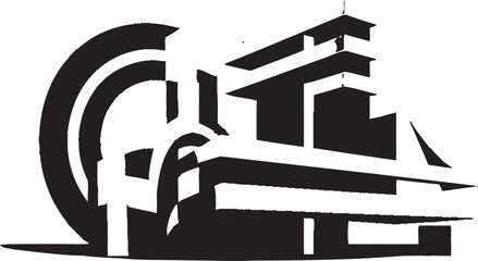 Chic Cityscape Modern Black Vector Building Noir Nucleus Stylish Abstract Architecture Illustration