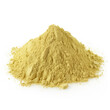 close up pile of finely dry organic fresh raw lemongrass powder isolated on white background. bright colored heaps of herbal, spice or seasoning recipes clipping path. selective focus
