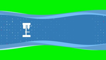 Poster - Animation of blue banner waves movement with white boring mill symbol on the left. On the background there are small white shapes. Seamless looped 4k animation on chroma key background
