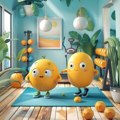  Refreshing Citrus Characters Enjoying Fitness in a Sunny Home Gym