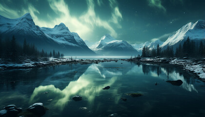 Majestic mountain peak reflects tranquil sky in serene nature generated by AI