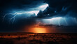 Spooky night, dark sky, thunderstorm, danger, electricity, dramatic nature generated by AI