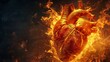 human heart, burning in a striking fire, symbolizing passion, generative ai