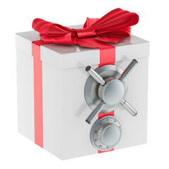 Poster - Gift box with safe combination lock and metal handle safe, 3D rendering isolated on transparent background