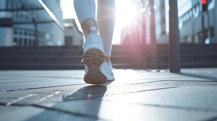 Generative AI : Woman in stylish sneakers walking on city street, closeup. Space for text