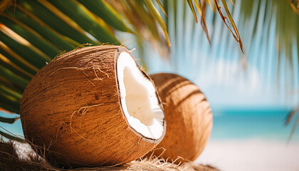 Poster - Coconut palm tree, tropical climate, palm tree, fruit, freshness, vacations, coconut milk, relaxation, travel generated by AI