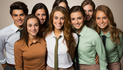 Canvas Print - Smiling group of people, happiness, cheerful, looking at camera generated by AI