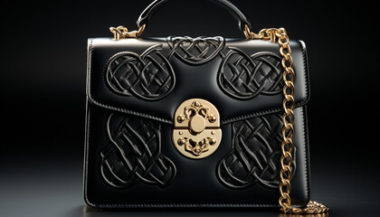 Poster - Black leather bag with gold handle, symbol of elegance and wealth generated by AI