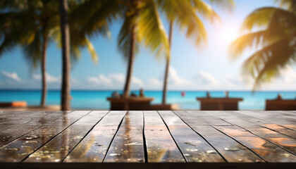 Canvas Print - Tropical palm trees, blue water, sandy beach ultimate relaxation generated by AI