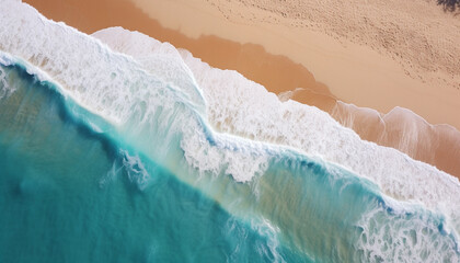 Canvas Print - Sunset over the tranquil coastline, waves breaking on sand generated by AI