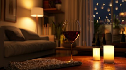 Romantic atmosphere with a glass of wine, generative ai