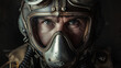 A captivating portrait of a pilot wearing a helmet, adorned with the insignia of their squadron, their eyes focused and determined