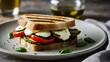 Grilled sandwich with mozarella and tomato