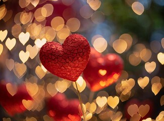 Canvas Print - Red hearts and lights background