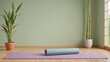 Yoga mat rolled out in a spacious room with natural light, with a backdrop of a simple, tranquil wall color, symbolize calmness and simplicity, Generative AI