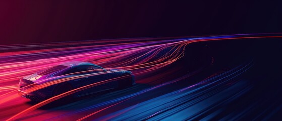 Canvas Print - Futuristic Sports Car Speeding with Light Trails