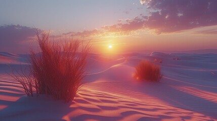 Poster - Desert's tranquil beauty, soft dunes at pastel sunset, airy and serene