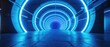 Futuristic Blue Neon Light Tunnel Corridor